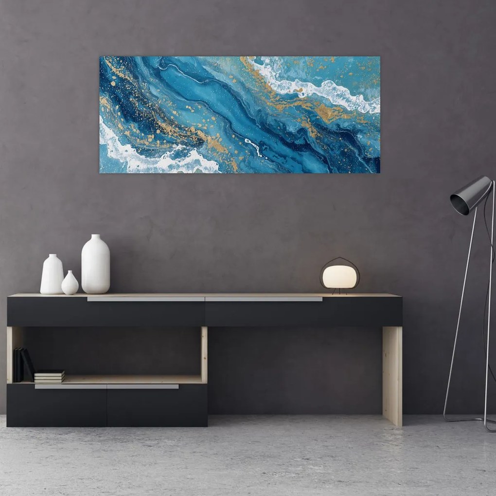Obraz - Bledomodrý mramor so zlatom II. (120x50 cm)
