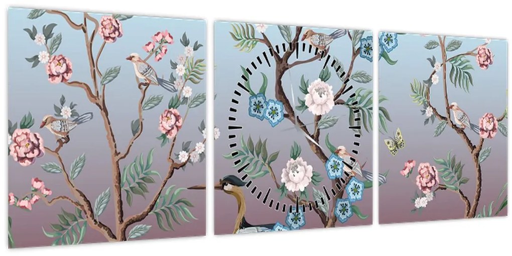 Obraz - Vtáčí park (s hodinami) (90x30 cm)