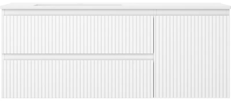 Mexen Rivel, kúpeľňová skrinka 120 cm s ľavým umývadlom Otis, 2S, 1D, drážkovaná, biela matná, 91A23-12047-3-BBFFF01-W18L01