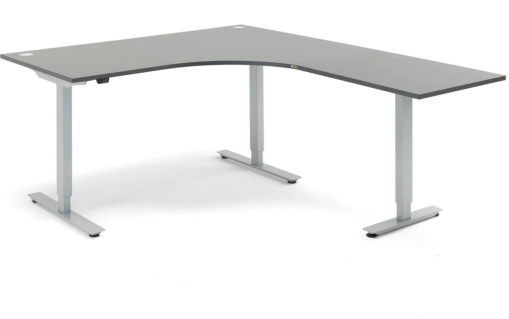Výškovo nastaviteľný stôl Flexus, rohový, 1600x2000 mm, šedá