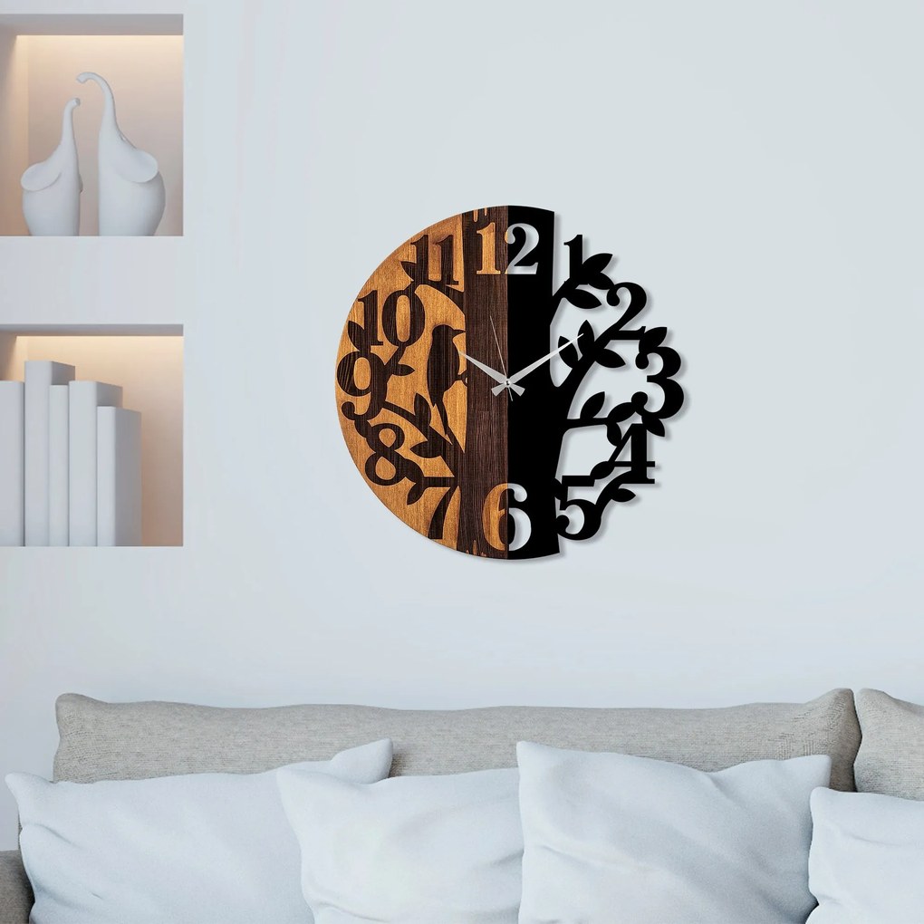 Dekoratívne nástenné hodiny WALLIE TREE 56 cm čierne/orech