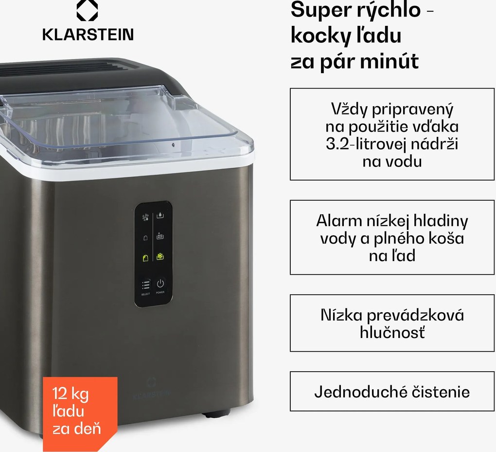 Klarstein Albaron Supreme výrobník ľadu Bullet 12 kg/24 h 1,5 l nerezová oceľ