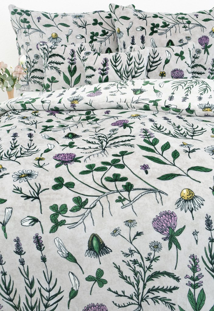 Predĺžené obliečky mikroplyš Exclusive – Herbár svetlo sivý