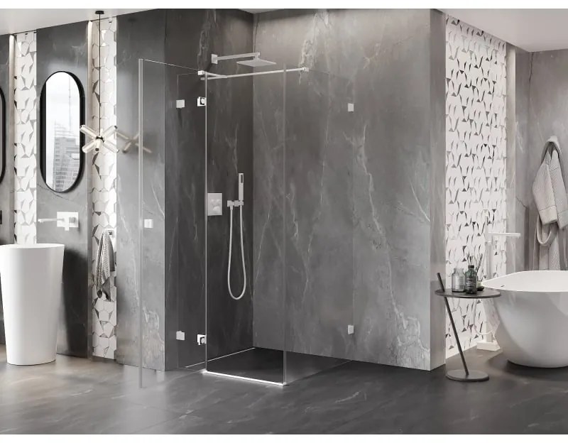 Mexen Lunar T, sklápací sprchový kút ľavý 120 x 120 cm, 8mm číre sklo, biely profil, 834T-120-120-20-00-L