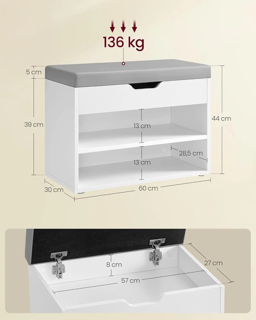 Botník se sedákem Vasagle Roudy bílý/šedý
