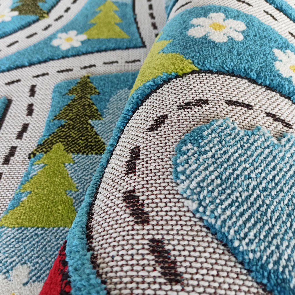 DY Modrý detský koberec s motívom mesta Color Kids 02 Rozmer: 100x150 cm