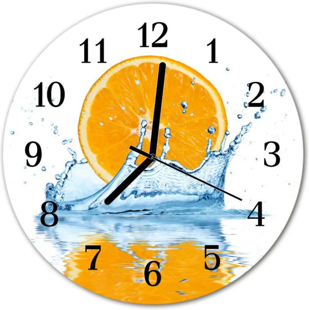 Sklenené hodiny okrúhle  oranžová voda