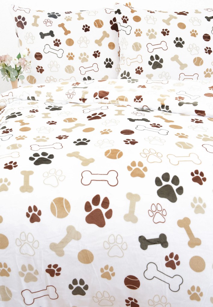 Predĺžené obliečky mikroplyš Exclusive – Psie labky biele