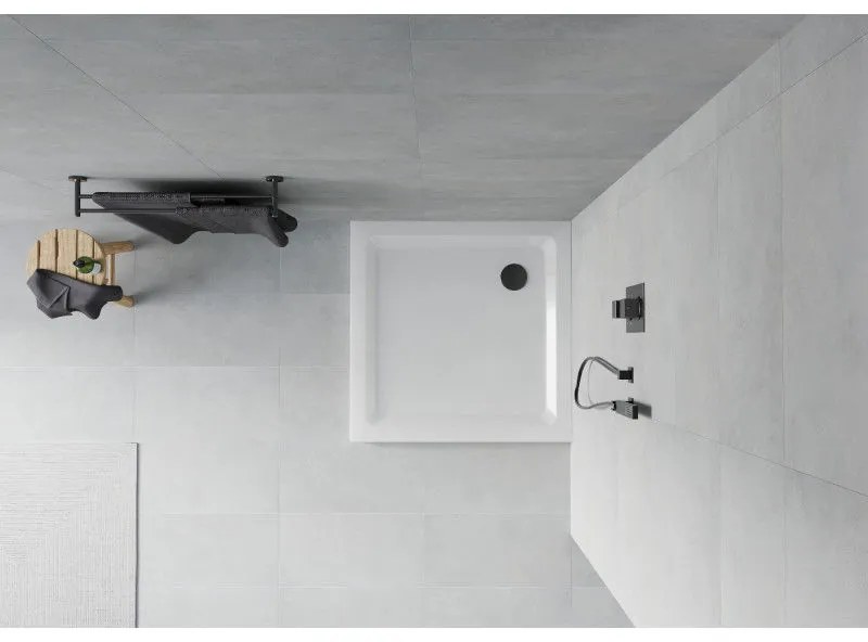 Mexen SLIM - Štvorcová sprchová vanička 90x90x5cm + čierny sifón, biela, 40109090B