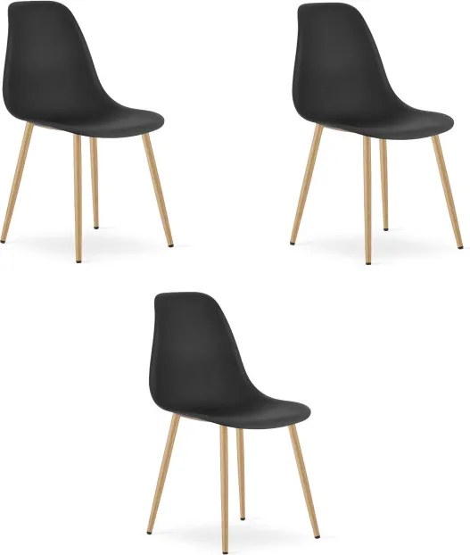 Set troch jedálenských stoličiek WAT čierny - naturálne nohy (3 ks)