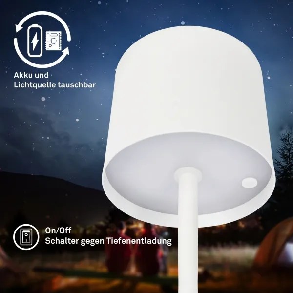 Briloner 7521016 - LED stmievateľná stolová lampa SIGO 2,5W/5V IP44 2600 mAh biela