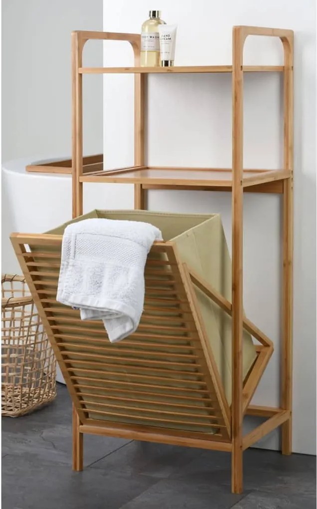 Béžový bambusový kôš na bielizeň HAMPER
