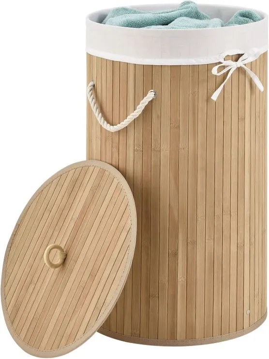 Bambusový kôš na bielizeň okrúhly 55 l s vekom a vakom
