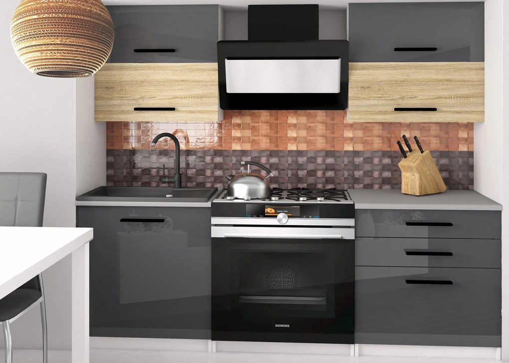 Kuchynská linka Belini 120 cm šedý lesk / dub sonoma s pracovnou doskou Eleganta2 INF ELEGANTA2/2/WT/SDSS/0/B1