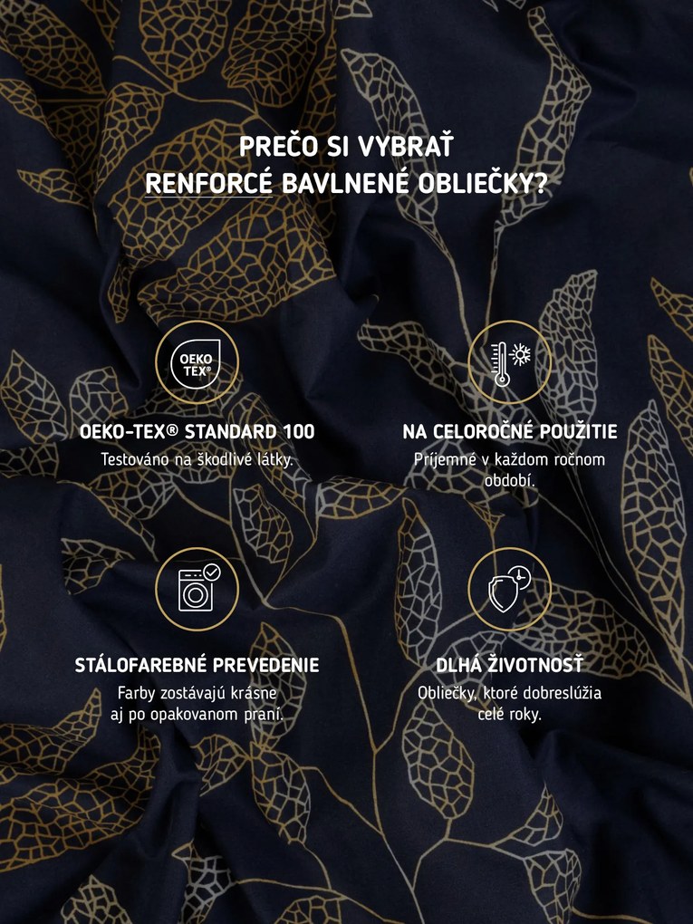 Bavlnené obliečky Renforcé – Gabriela tmavo modré 140 × 200 cm, 70 x 90 cm