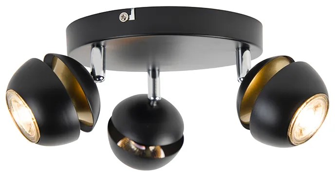 Moderné bodové svetlo 3-svetlo čierne so zlatým vnútrom - Buell Deluxe
