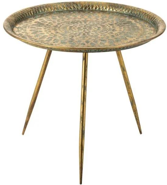 Zlatý kovový guľatý stolík Oriental gold s modrou patinou - Ø 67*60cm