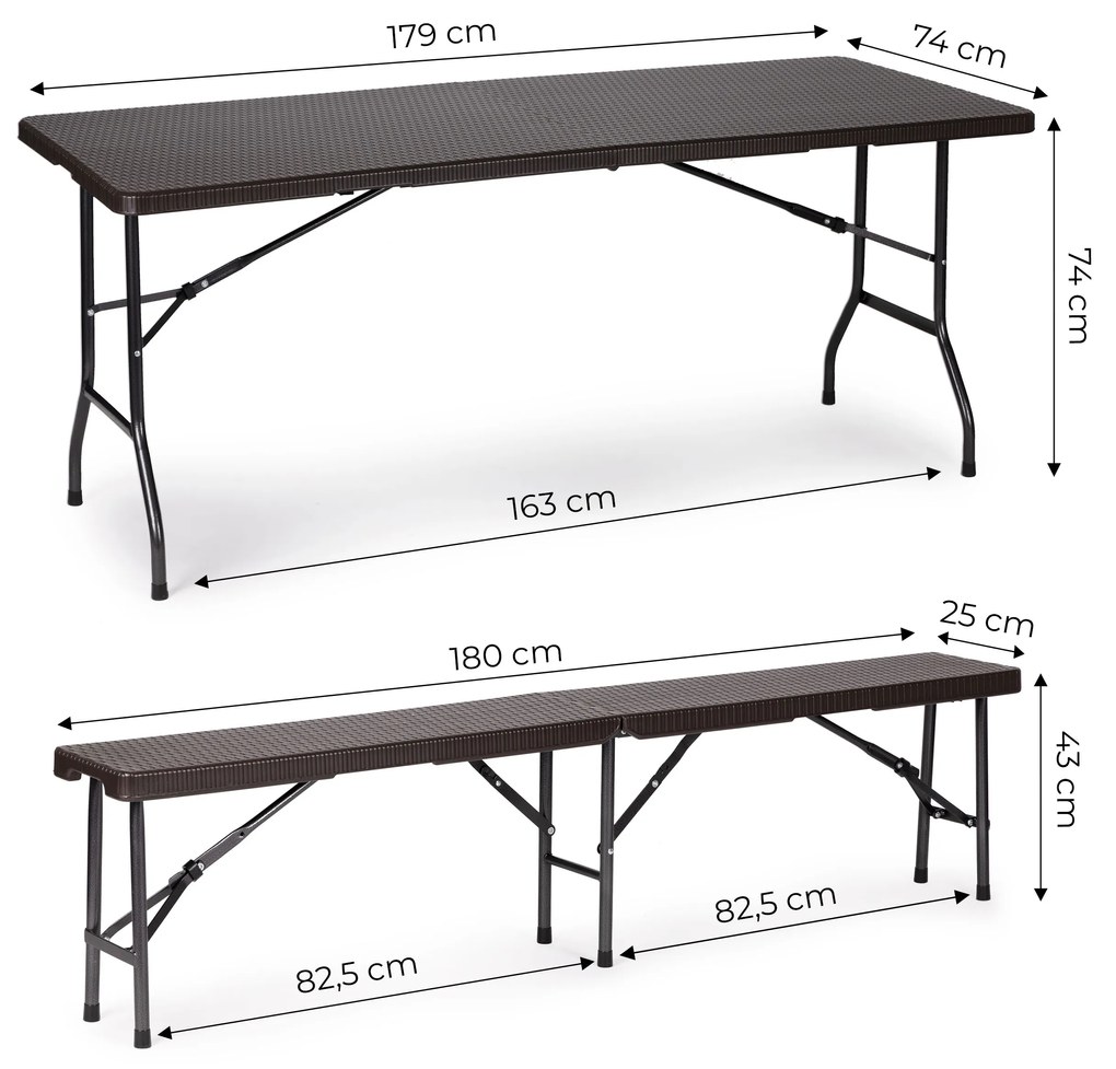 ModernHome Záhradný stôl 180cm + 2 lavice, ratanová banketová súprava