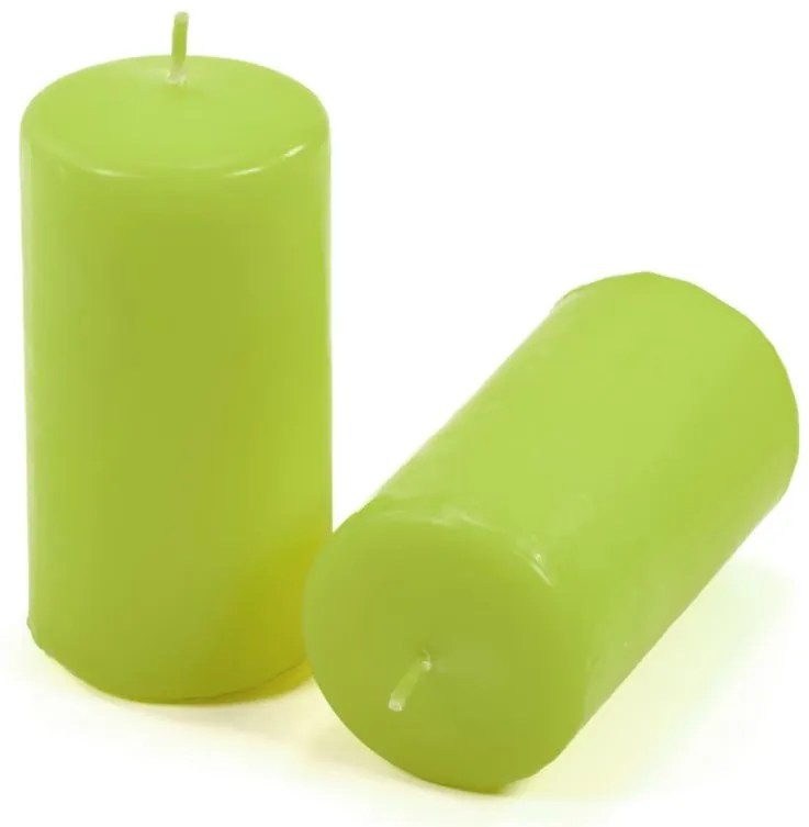 Sada stĺpikových sviečok, 10 cm, Ø 5 cm, svetlozelená, 16 ks