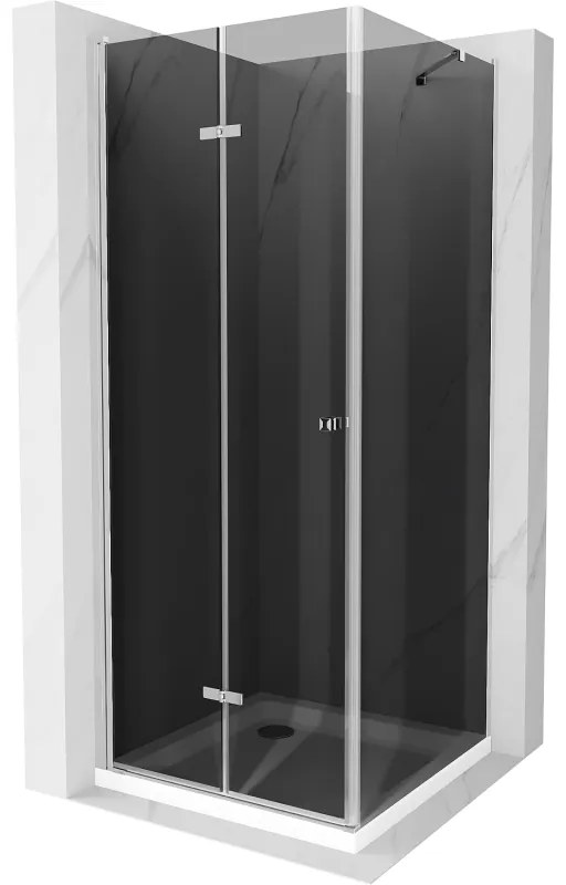 Mexen Lima, sprchový kút so skladacími dverami 80 (dvere) x 80 (stena) cm, 6mm šedé sklo, chrómový profil + slim sprchová vanička biela + chrómový sifón, 856-080-070-01-40-4010