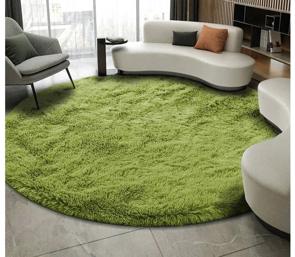 Zelený okrúhly shaggy koberec Lana Rozmer: 80 cm
