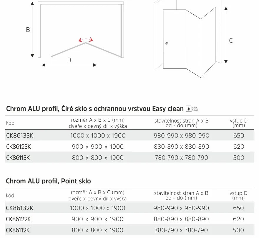 Mereo Mereo, Sprchový kút, LIMA, štvorec, chróm ALU, sklo Point, MER-CK86132K