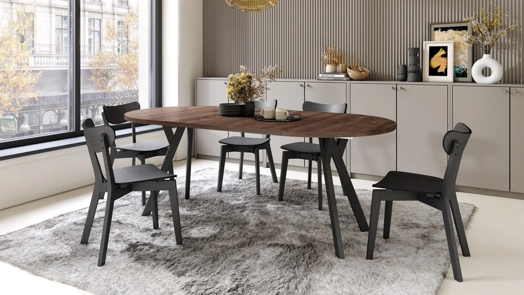 ALMO 100 Dub hnedý/čierne nohy - OKRÚHLY LOFTOVÝ/INDUSTRIÁLNY ROZKLADACÍ STÔL DO OBÝVAČKY/JEDÁLNE
