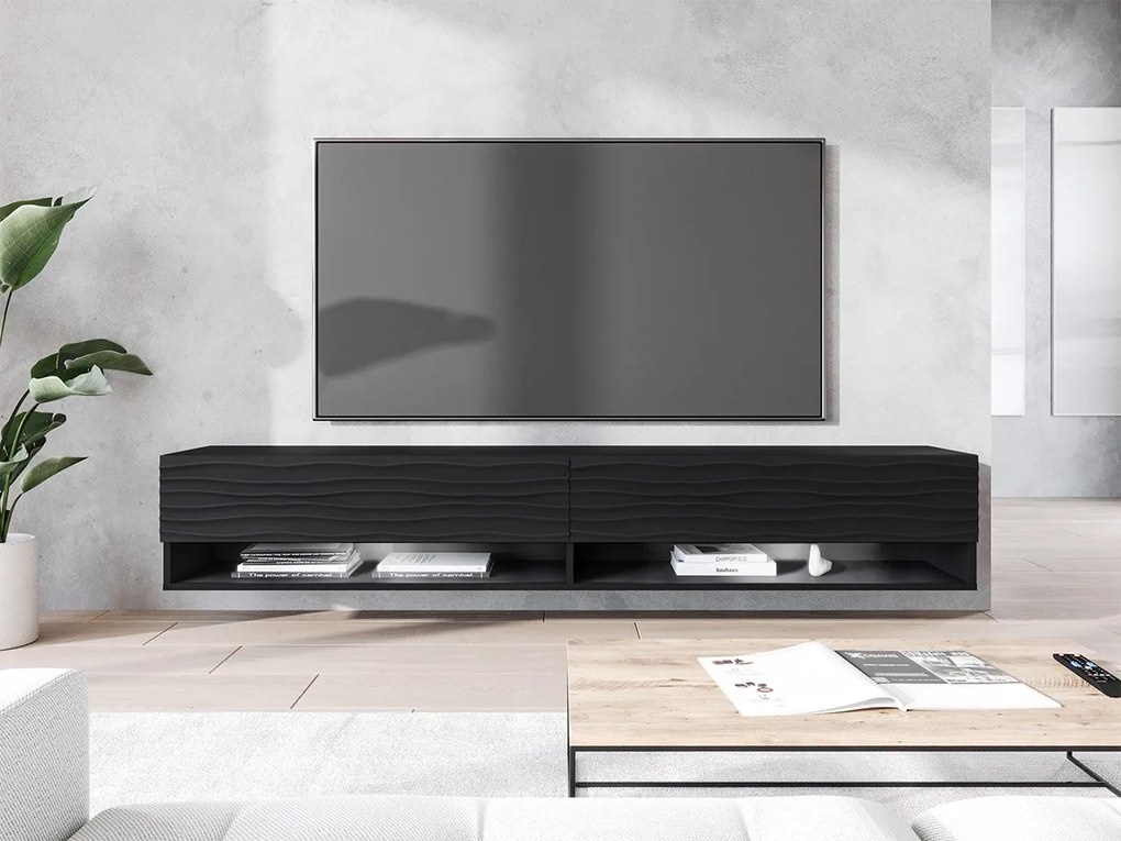TV stolík/skrinka Adenik 180 MDF, Farby: biela / biela fala, Osvetlenie: osvetlenie LED RGB - farebné