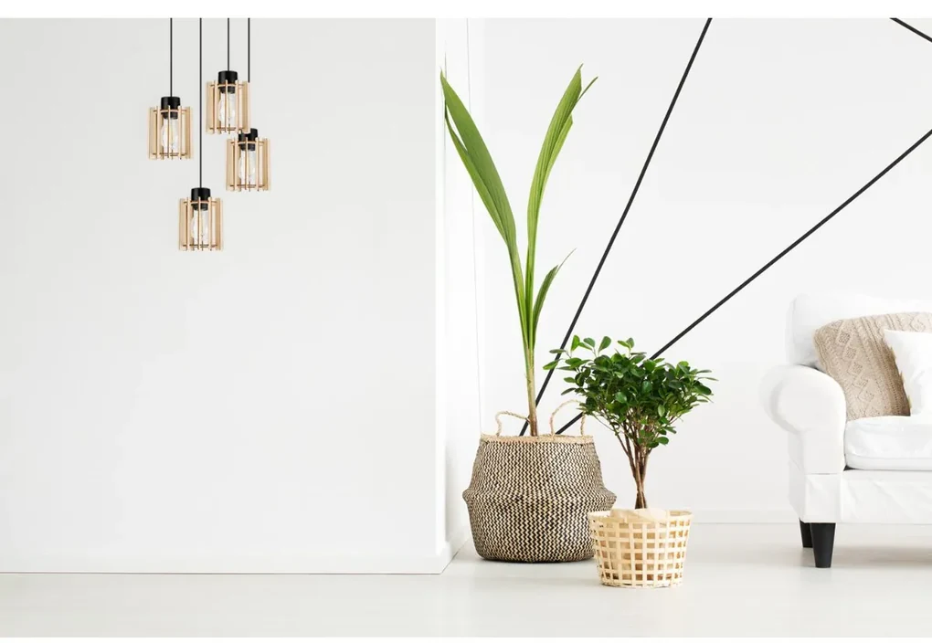Závesné svietidlo Timber 7, 4x drevené tienidlo, o