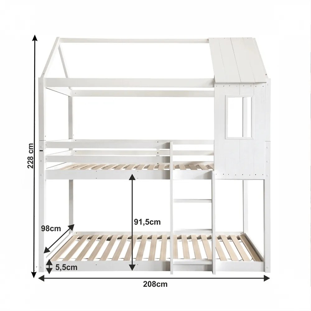 Poschodová posteľ s roštami Atrisa 90x200 cm - biela