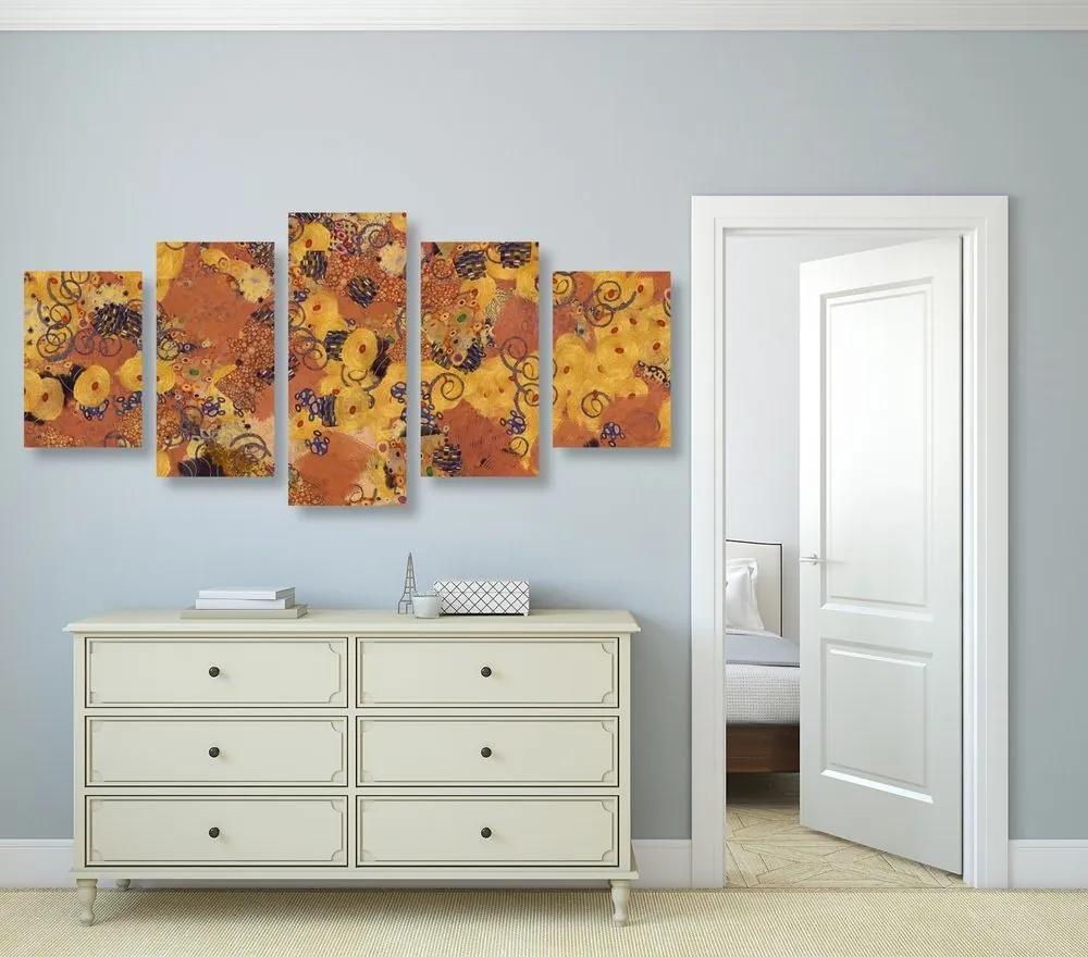 5-dielny obraz abstrakcia inšpirovaná G. Klimtom - 200x100
