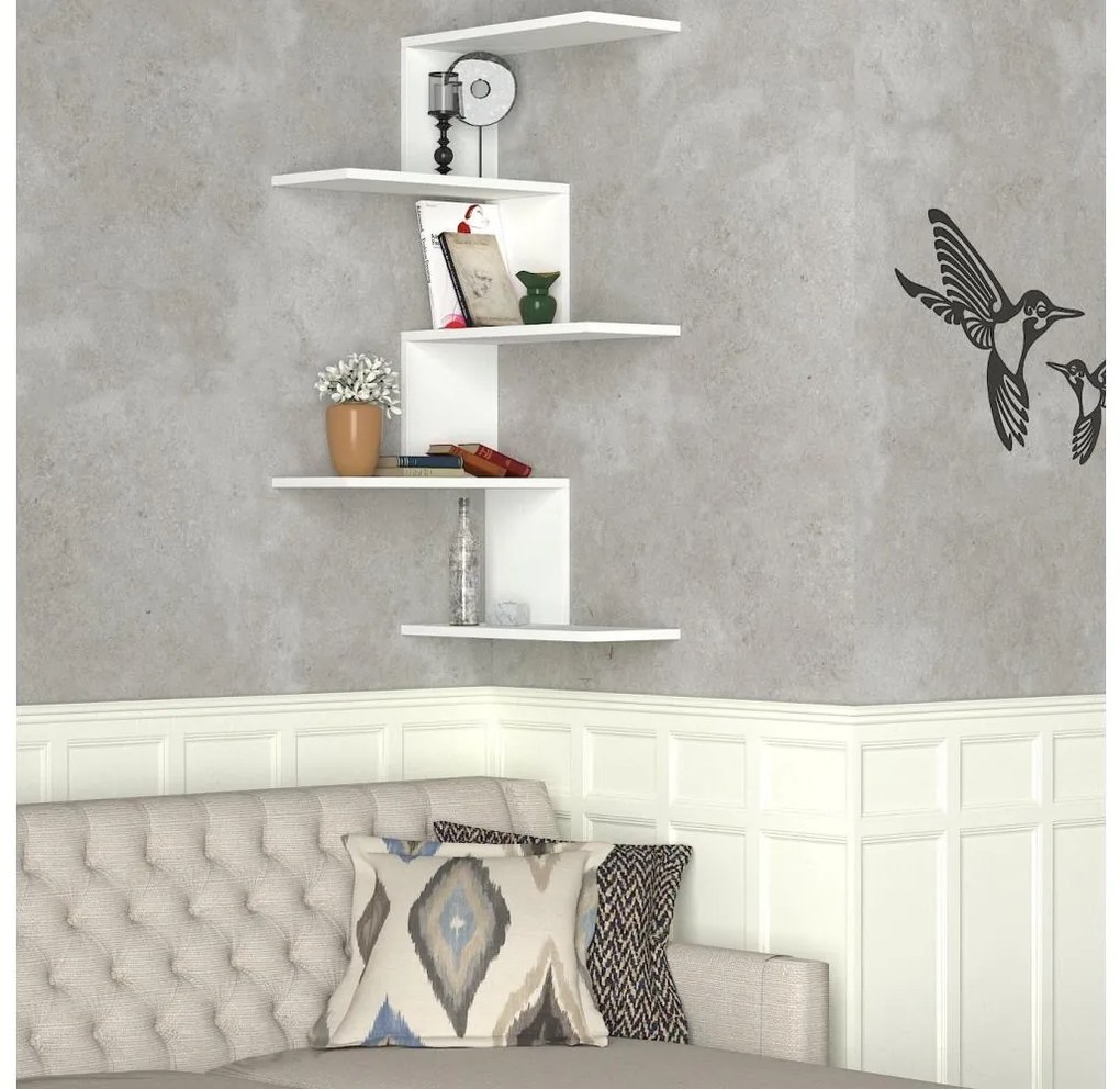 Rohová nástenná polica CANIKO 109x51,5 cm biela