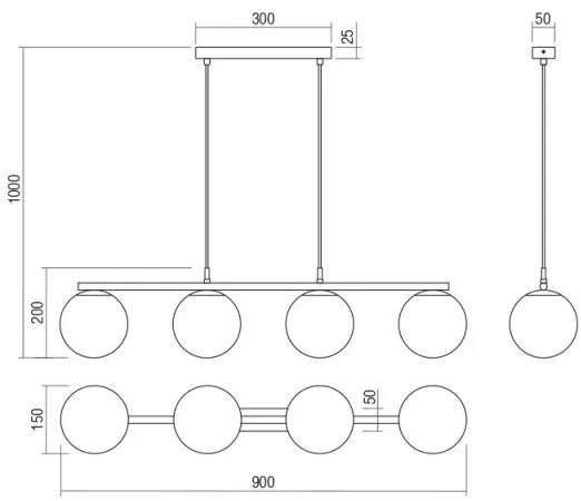 Redo 01-3156 - Luster na lanku BOWLING 4xE27/42W/230V čierna