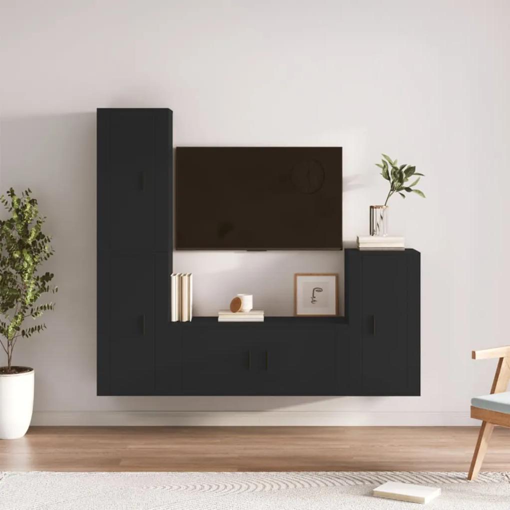 4-dielna súprava TV skriniek čierna spracované drevo 3188591