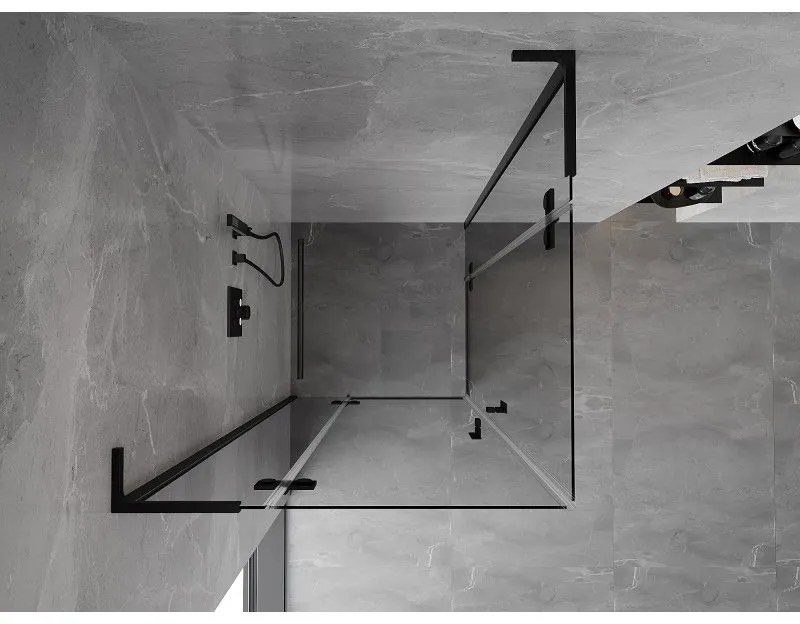 Mexen Mist-H L Duo, 2-krídlový sprchový kút 80 x 80 cm, číre sklo, čierny profil, 8A5L-080L-080P-70-00