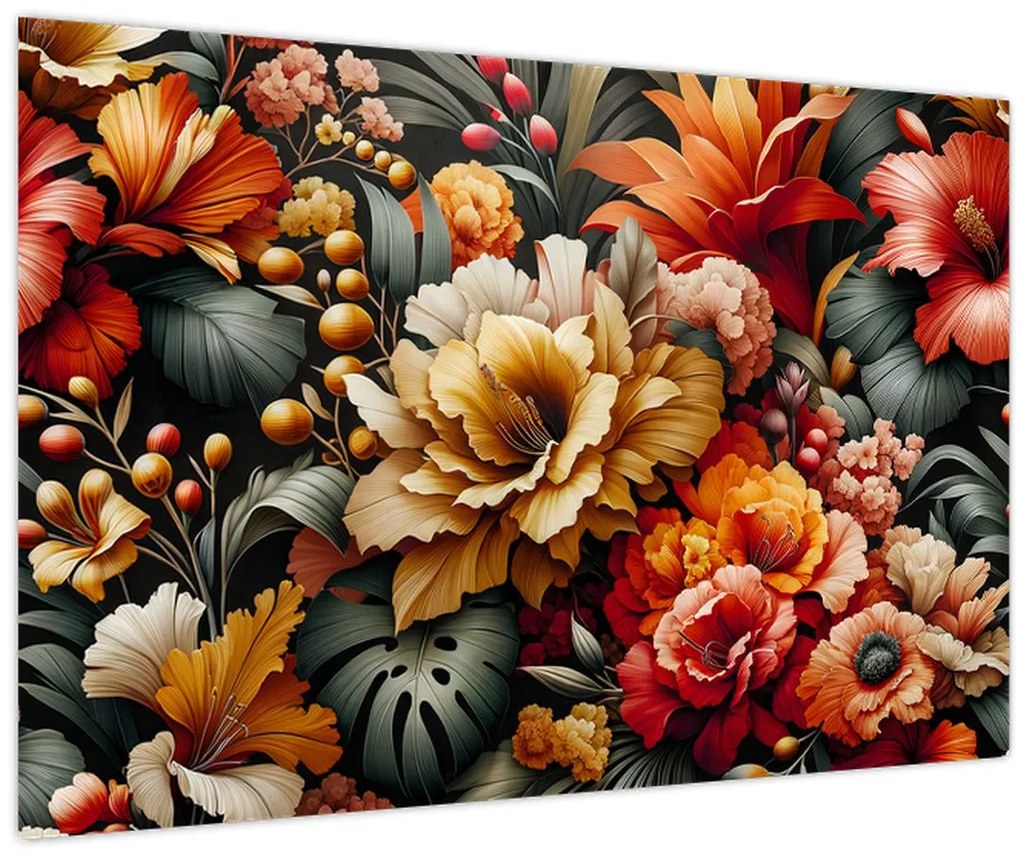 Obraz - Oranžovo-červené kvety (90x60 cm)