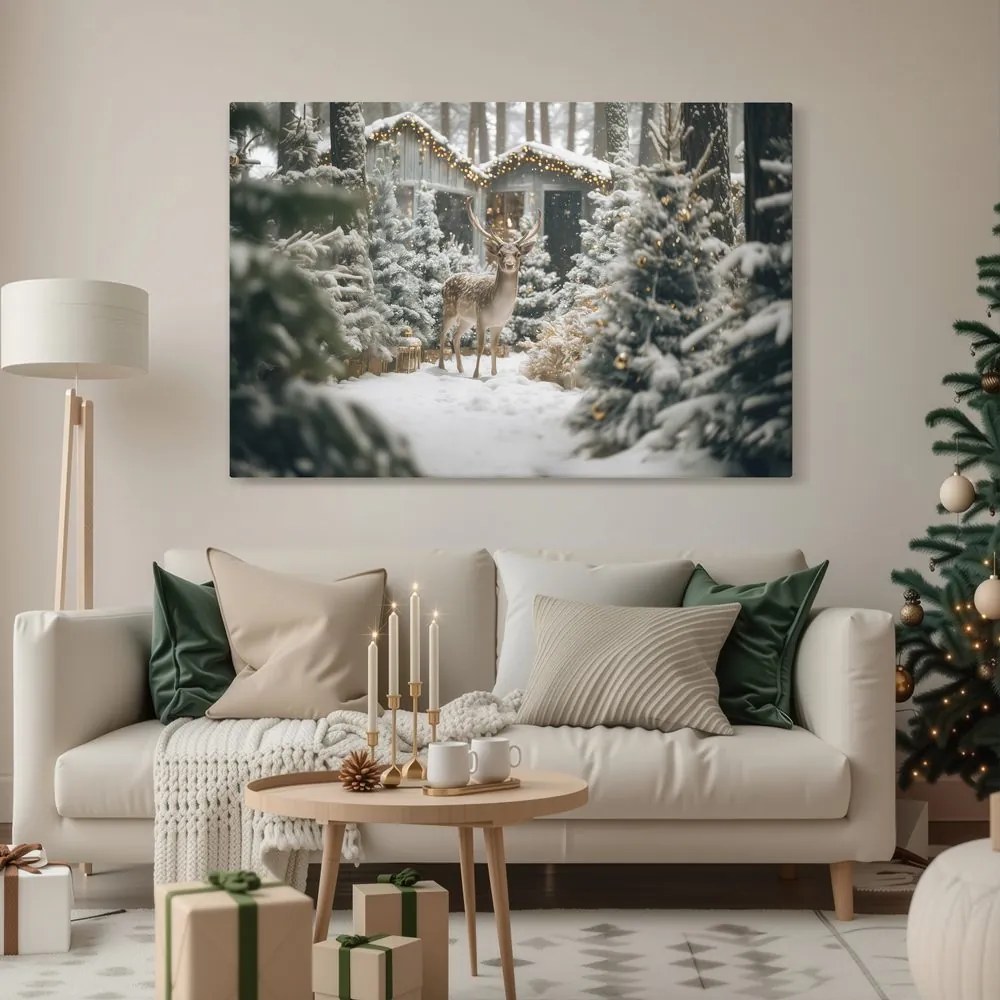 Obraz vianočný jeleň v lese