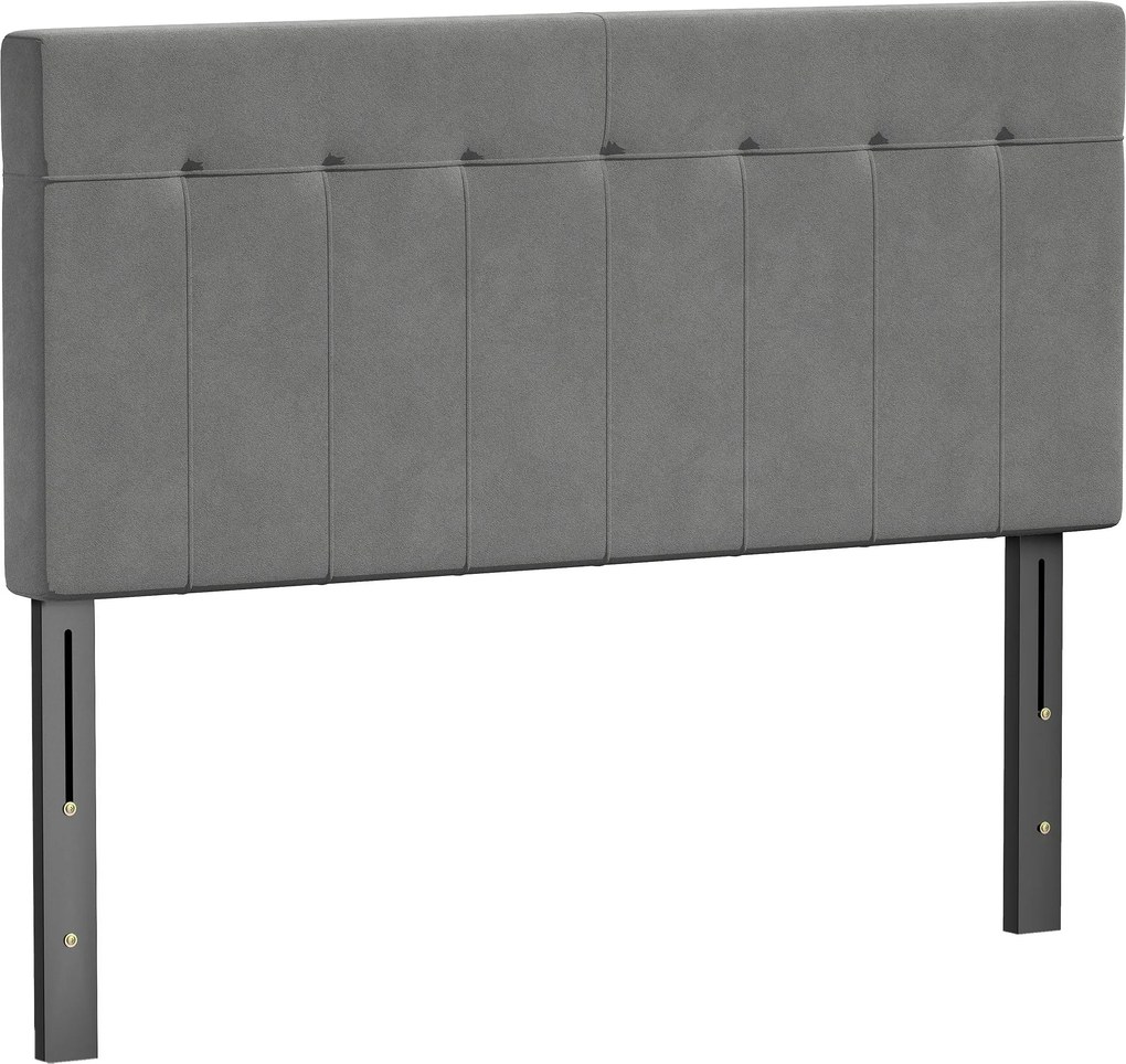 HOMCOM čalúnené čelo postele s velúrovým vzhľadom, 3 nastaviteľné výšky, kovové nohy — vhodné pre postele 135–140 cm (140 x 10 x 106/116/126 cm) | Aos