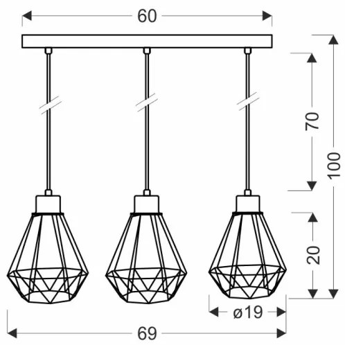 Luster na lanku PRIMO 3xE27/60W/230V čierna/zlatá