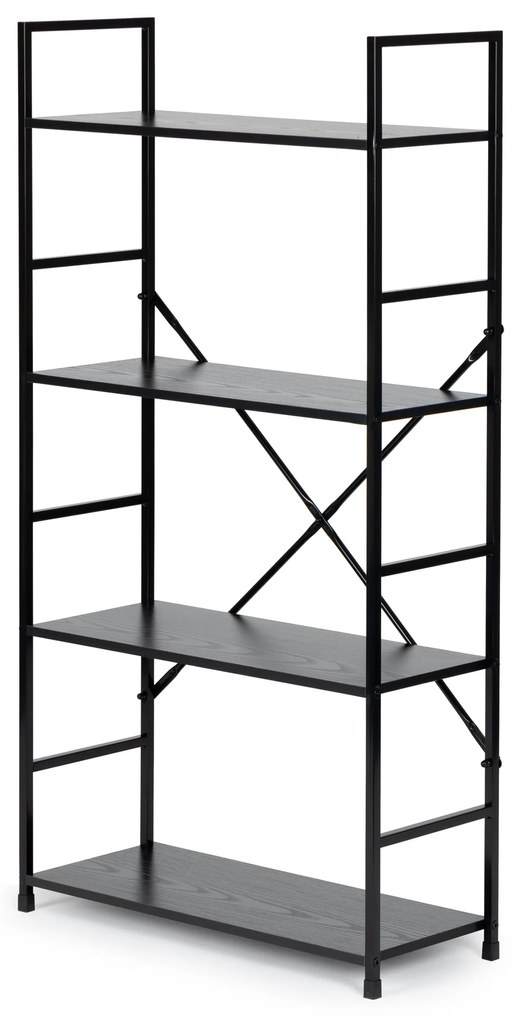 Moderný široký drevený regál so 4 policami LOFT čierny T36038