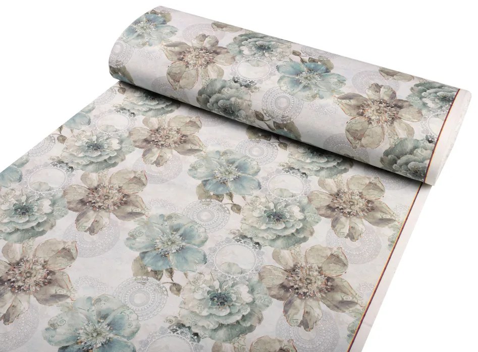 Biante Dekoračný oválny obrus PML-052 Tyrkysové kvety s orientálnymi kruhmi 140x220 cm