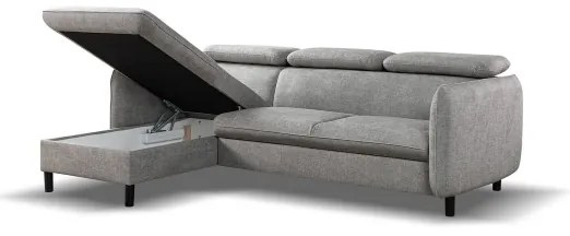 Rozkladacia rohová sedacia súprava do tvaru L s úložným priestorom NISA, sivá, ľavé prevedenie