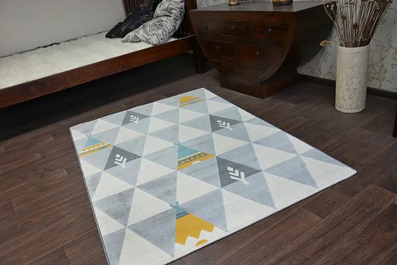 Koberec PASTEL 18415/052 - Indian Aztécky krém sivý tyrkys zlatý - 120x170 cm