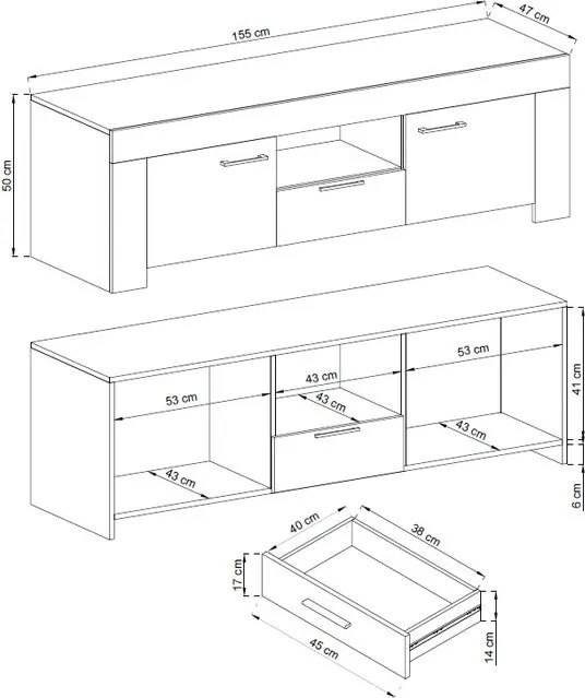 TV skrinka s policou Sky, dub riviera