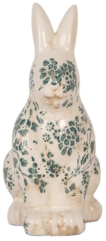 Keramická dekorácia králik so zelenými kvetmi Tien French M - 13*10*21 cm
