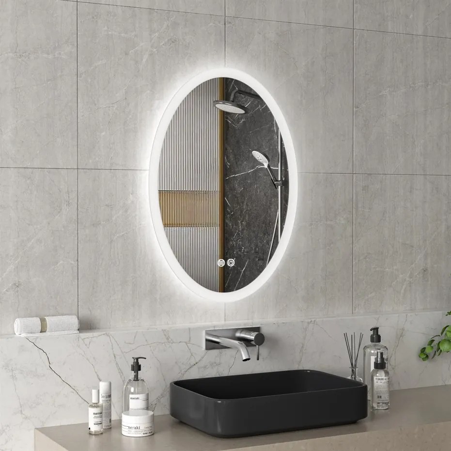 Erga Paola, oválne LED zrkadlo 50x70cm, 1725 lm, 3 farby svetla, predné a zadné osvetlenie, ERG-V01-302-5070-00