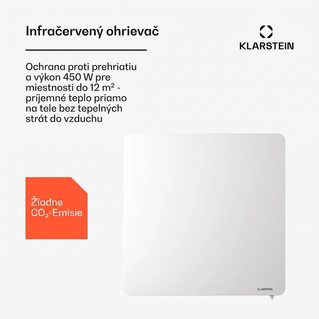 Klarstein Hybridné infračervené kúrenie Wonderbeam | 450 W | 6–12 m² | Moderný dizajn | 60 × 60 cm