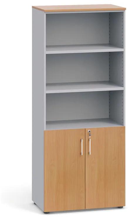 Kancelárska skriňa, dvere na 2 poschodia, 1781x800x420 mm, sivá / buk