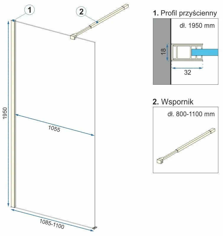 Rea Aero Ombre, sprchová zástena Walk-In 110x195 cm, 8mm číre sklo s bielym vzorom, zlatý matný profil, REA-K2465