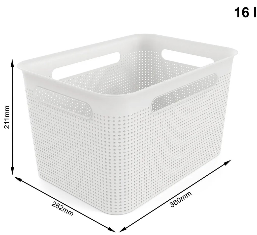 Úložný box s rúčkami BRISEN 16 l, 36 x 26,2 x 21 cm, biely S vekom / Bez veka: Bez veka